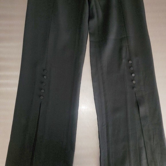 JONATHAN SIMKHAI Black Satin Combo Front Slit Pants with Button Detail sz 2 - Picture 6 of 11